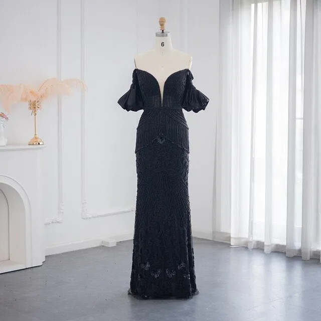 For Sale Black Off Shoulder Mermaid Evening Dress SS313