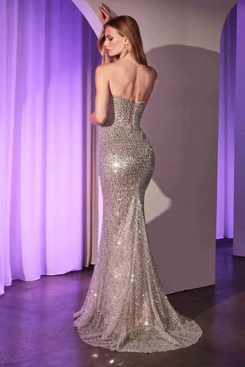 FULLY BEADED STRAPLESS GOWN CDCC385