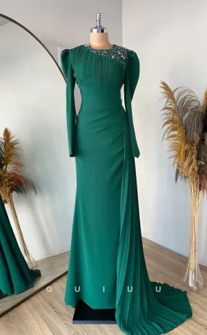 G4140 - Classic & Timeless Sheath Scoop Draped and Beaded Formal Party Prom Dress with Long Sleeves and Sweep Train G4140 - Classic & Timeless Sheath Scoop Draped and Beaded Formal Party Prom Dress with Long Sleeves and Sweep Train