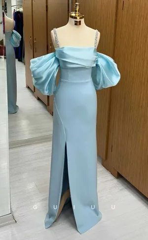 G4496 - Elegant & Glamorous Sheath Off-Shoulder Baby Blue Stain Ruched Crystal Straps Floor-Length Prom Party Dress G4496 - Elegant & Glamorous Sheath Off-Shoulder Baby Blue Stain Ruched Crystal Straps Floor-Length Prom Party Dress