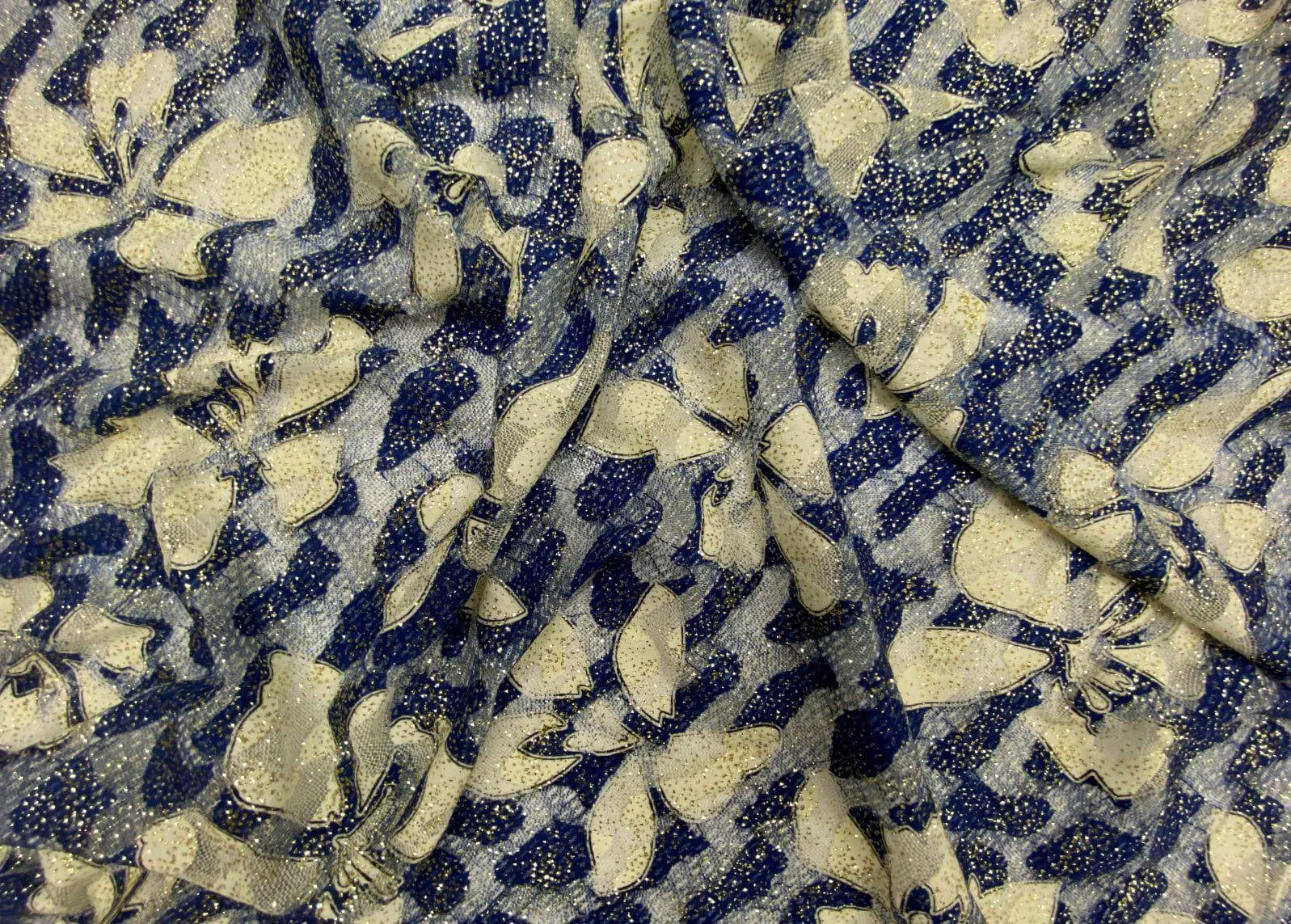 Glamour Glittered Tulle - Navy Flower  (SHEDS GLITTER)