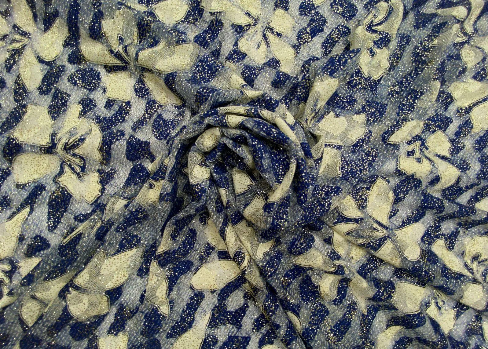 Glamour Glittered Tulle - Navy Flower  (SHEDS GLITTER)