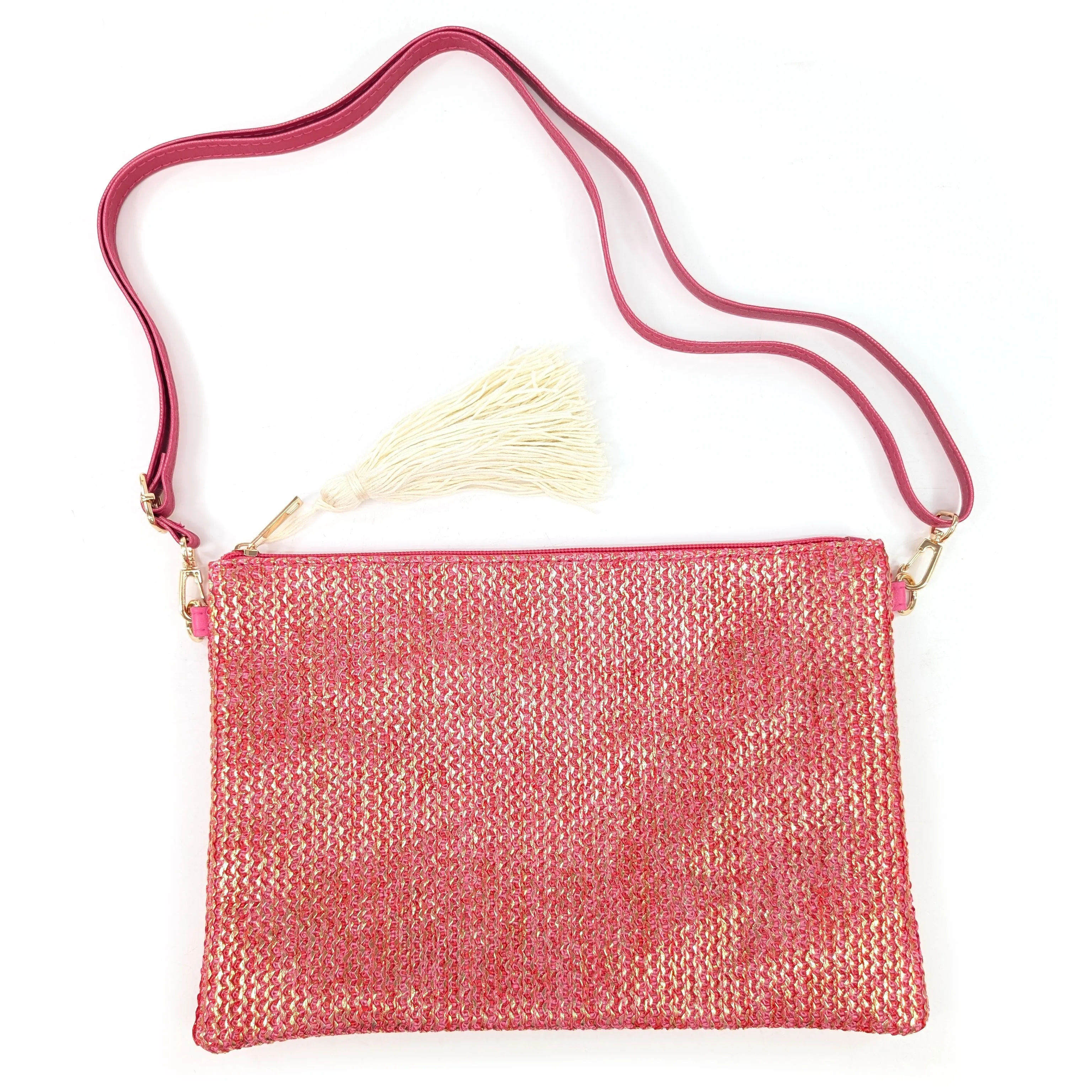 Glitzy Clutch Bag with Tassel - Pink