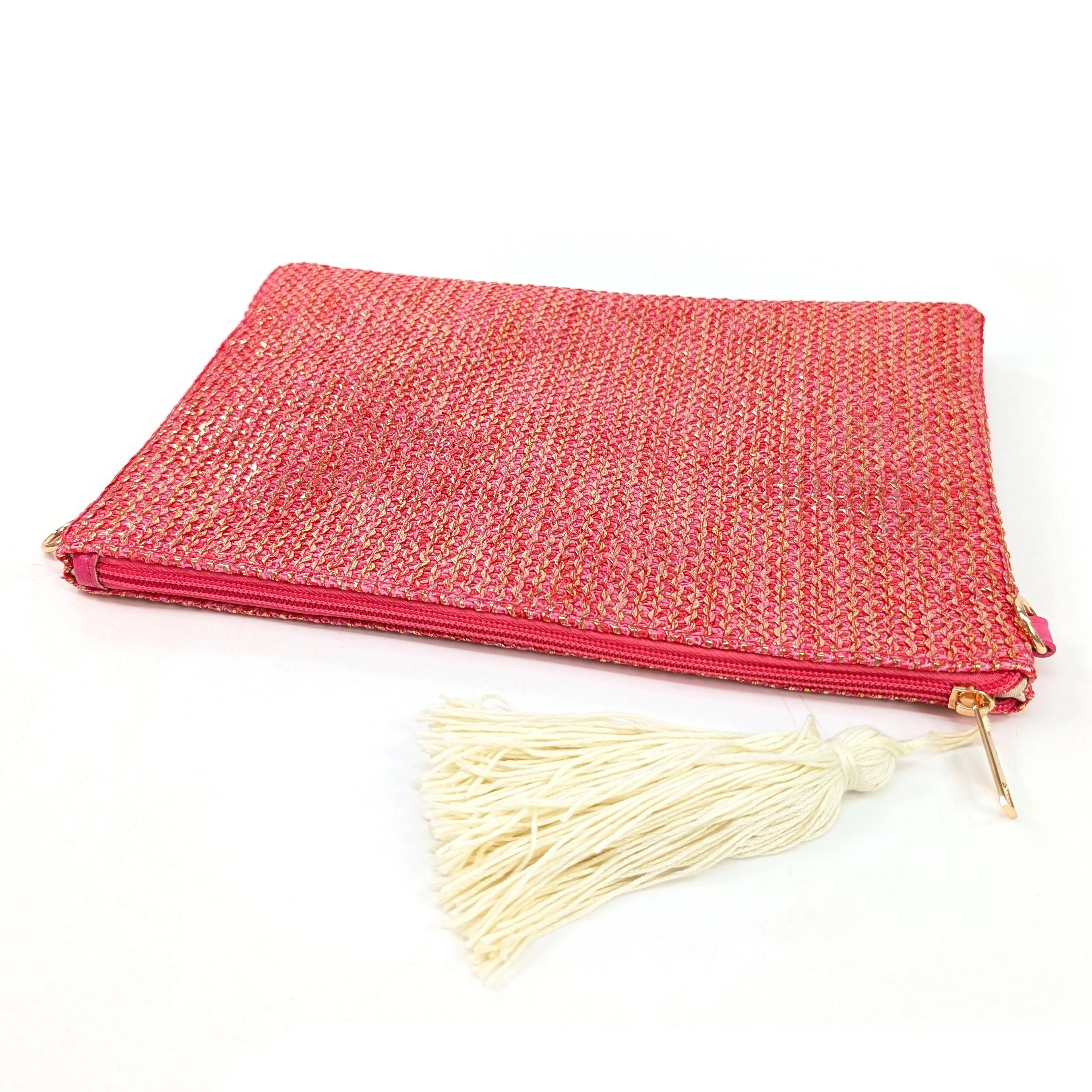 Glitzy Clutch Bag with Tassel - Pink