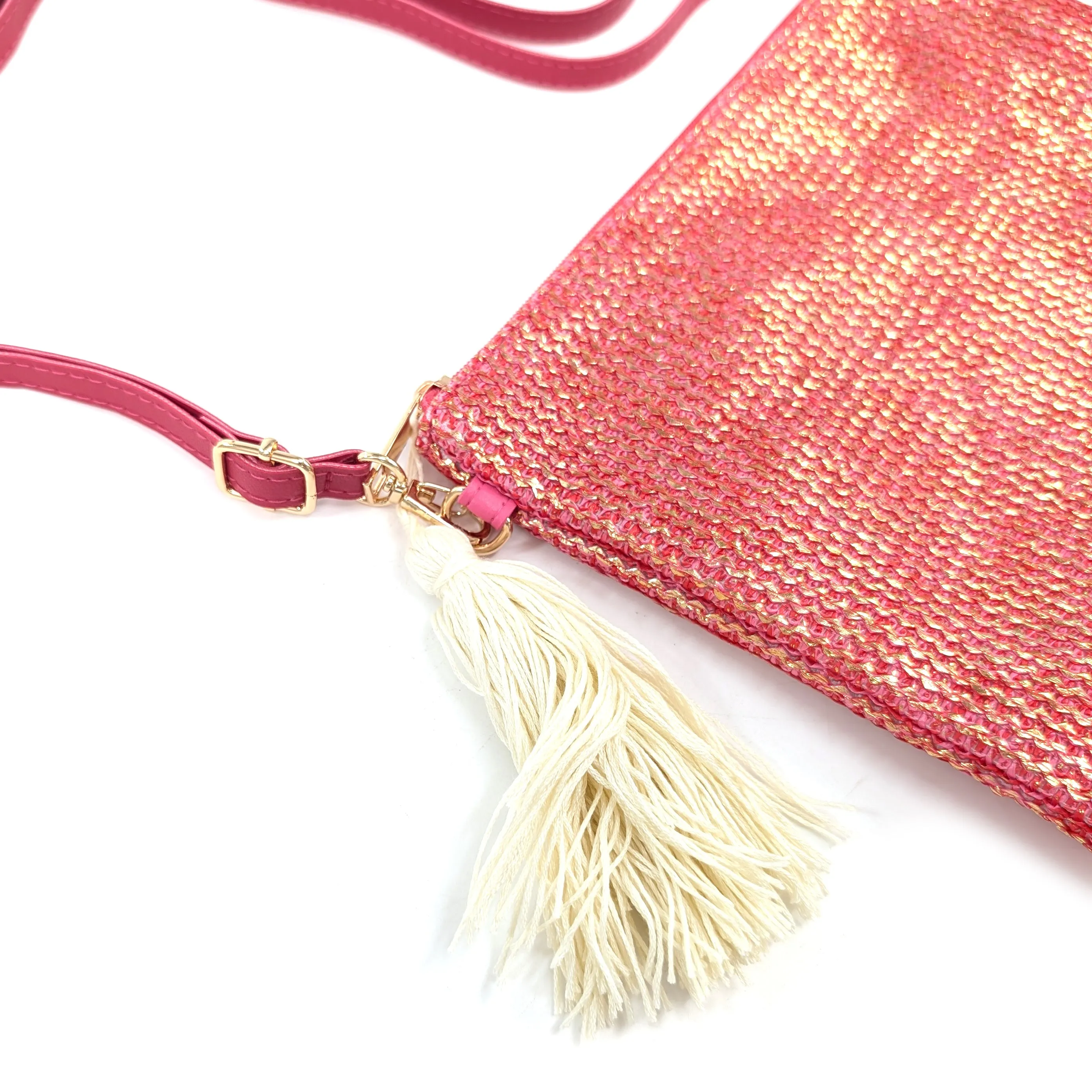 Glitzy Clutch Bag with Tassel - Pink