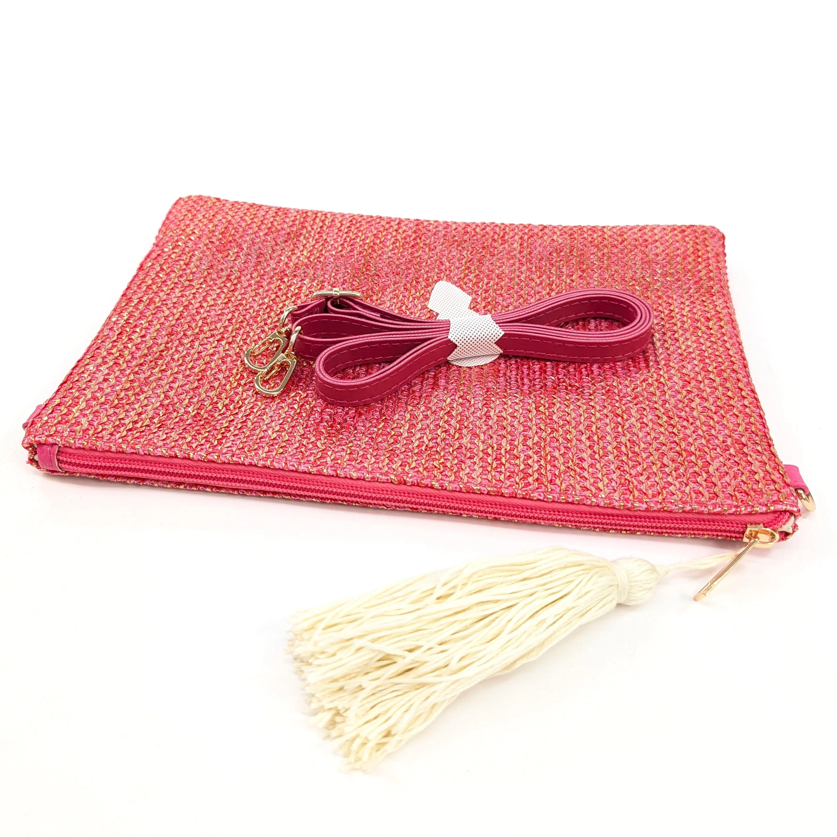 Glitzy Clutch Bag with Tassel - Pink