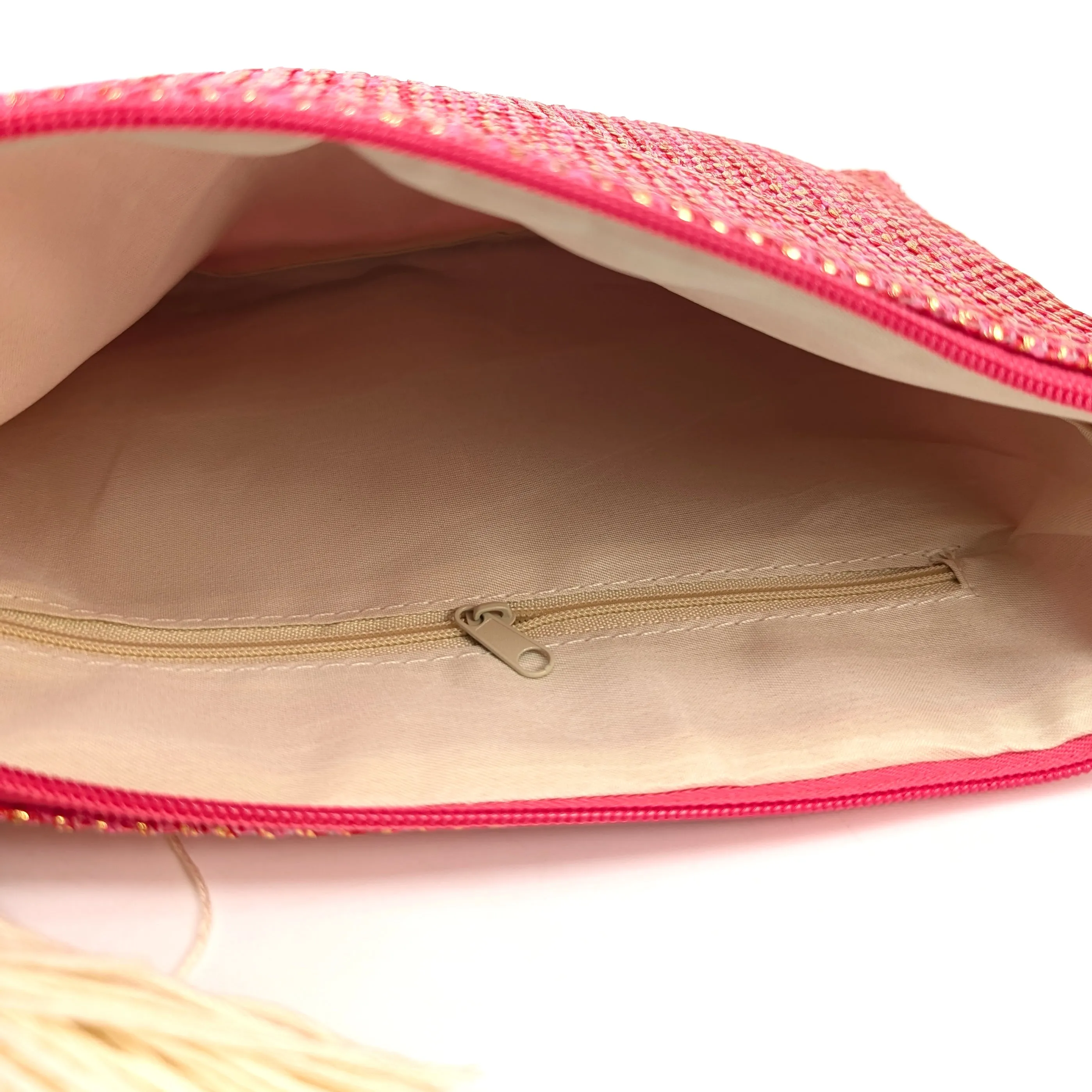 Glitzy Clutch Bag with Tassel - Pink