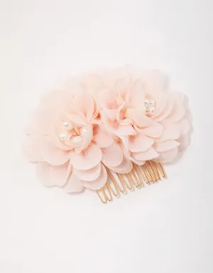Gold Triple Pink Flower Hair Comb Gold Triple Pink Flower Hair Comb