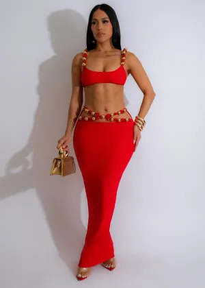 Golden Glamour Beaded Skirt Set Red Golden Glamour Beaded Skirt Set Red