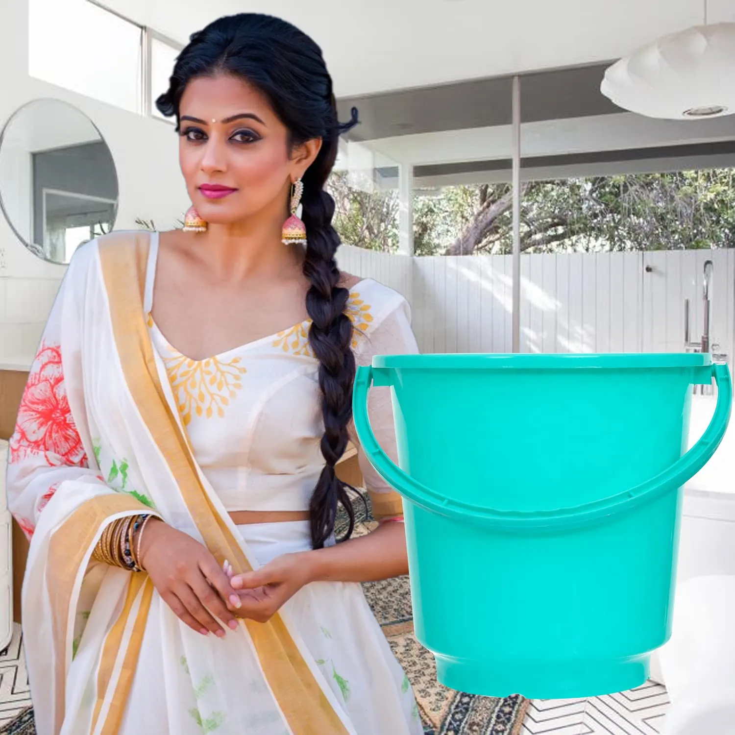 Heart Home Bucket|Plastic Bucket for Bathroom|Bucket for Bathing|Unbreakable Bucket with Handle|16 Liter (Green)