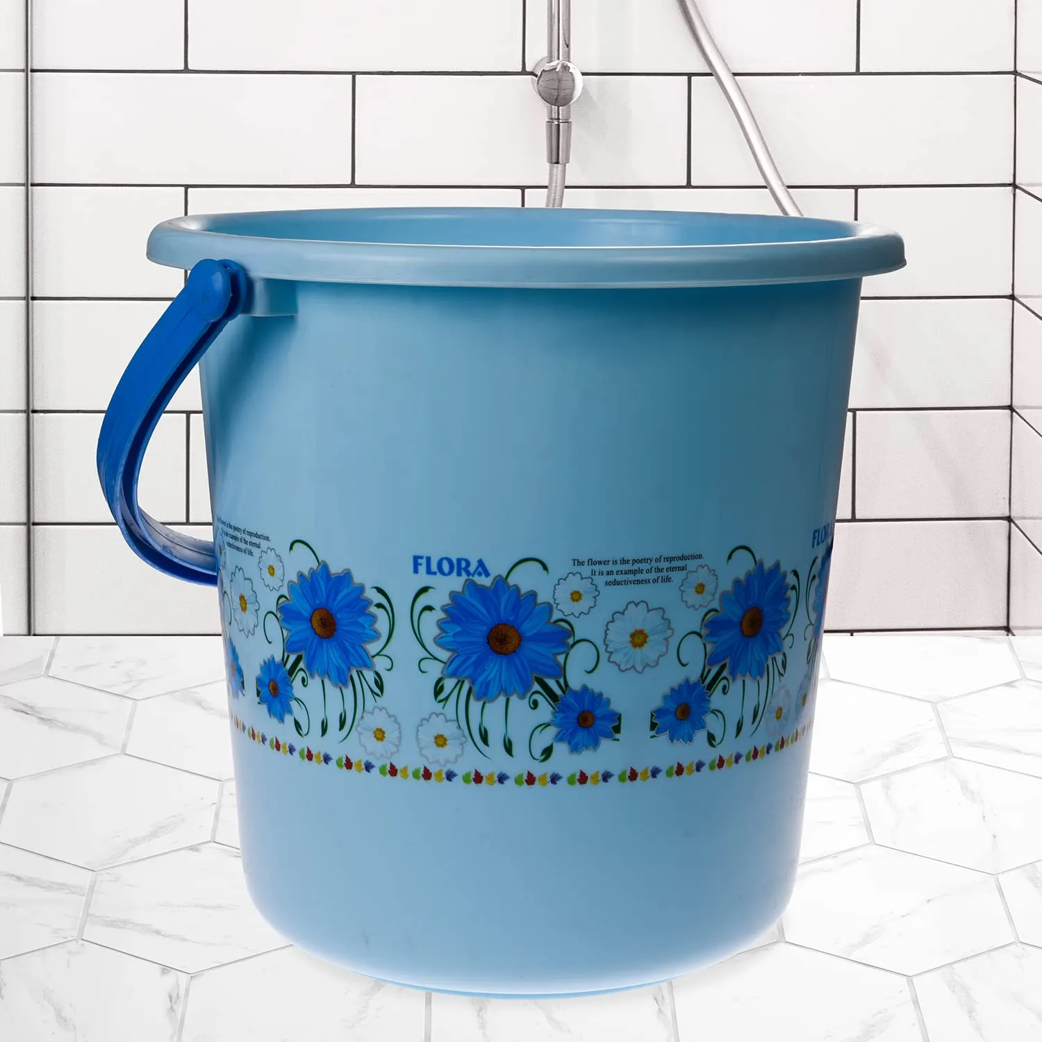 Heart Home Bucket|Plastic Bucket for Bathroom|Bucket for Bathing|Unbreakable Printed Bucket with Handle|18 Liter (Sky Blue)