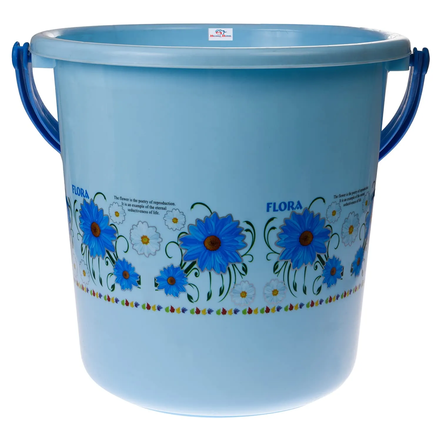 Heart Home Bucket|Plastic Bucket for Bathroom|Bucket for Bathing|Unbreakable Printed Bucket with Handle|18 Liter (Sky Blue)