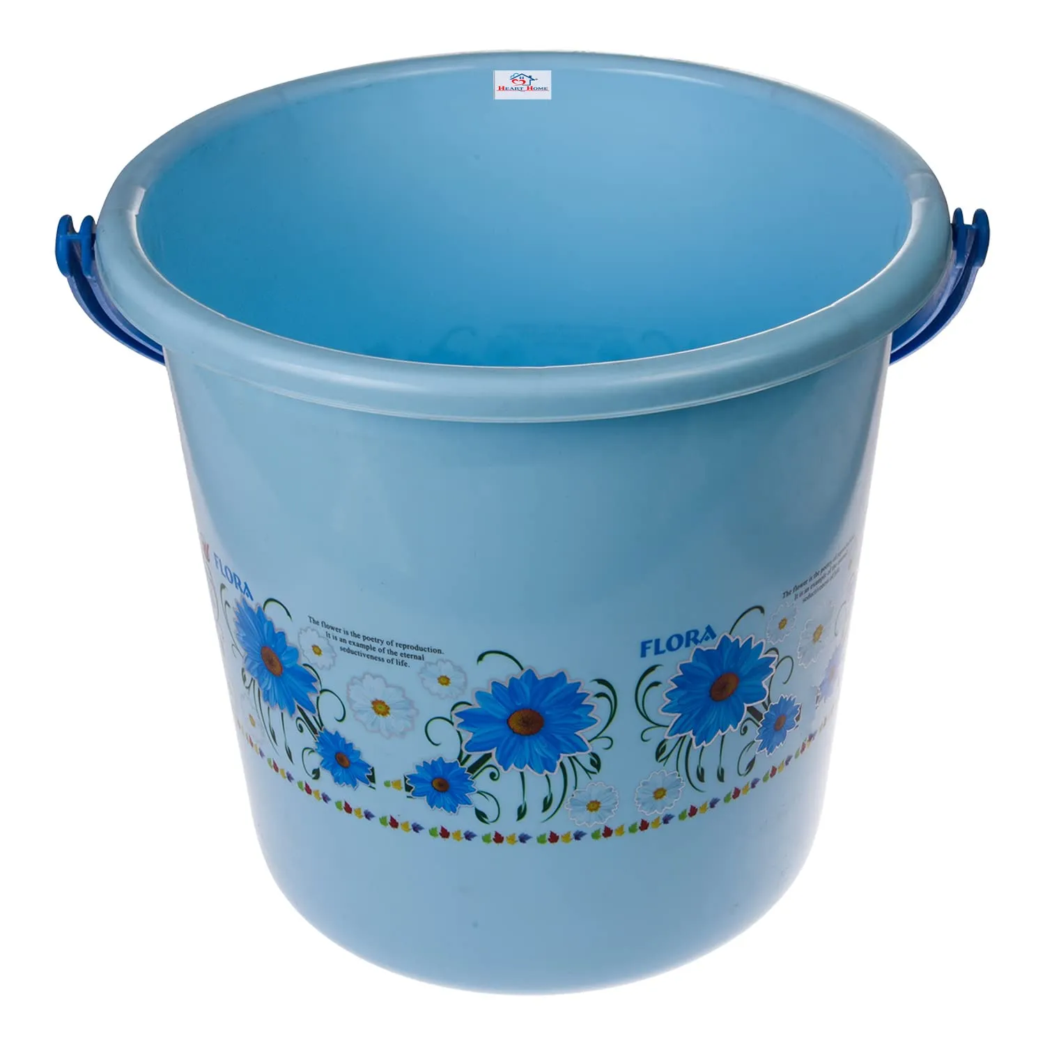 Heart Home Bucket|Plastic Bucket for Bathroom|Bucket for Bathing|Unbreakable Printed Bucket with Handle|18 Liter (Sky Blue)