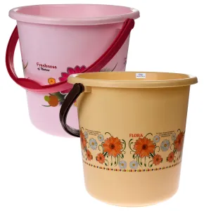 Heart Home Bucket|Plastic Bucket for Bathroom|Bucket for Bathing|Unbreakable Printed Bucket with Handle|18 Liter|Pack of 2 (Pink & Cream) Heart Home Bucket|Plastic Bucket for Bathroom|Bucket for Bathing|Unbreakable Printed Bucket with Handle|18 Liter|Pack of 2 (Pink & Cream)