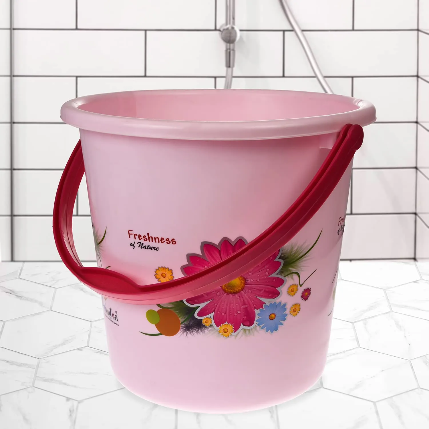 Heart Home Bucket|Plastic Bucket for Bathroom|Bucket for Bathing|Unbreakable Printed Bucket with Handle|18 Liter|Pack of 2 (Sky Blue & Pink)