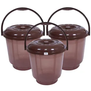 Heart Home Colorful Homeware Bucket| Plastic Bucket|Transparent Bucket with Lid & Handle for Bathroom,Home Use,13 Litre,Pack of 3 (Brown) Heart Home Colorful Homeware Bucket| Plastic Bucket|Transparent Bucket with Lid & Handle for Bathroom,Home Use,13 Litre,Pack of 3 (Brown)