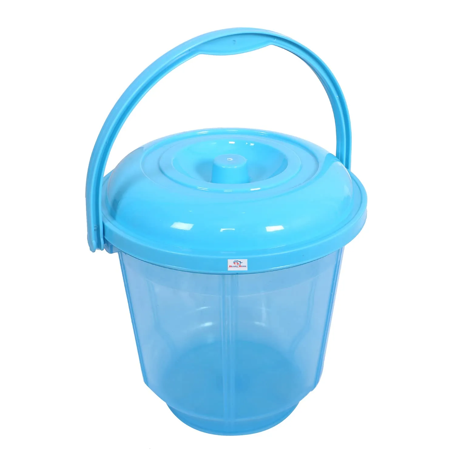 Heart Home Colorful Homeware Bucket| Plastic Bucket|Transparent Bucket with Lid & Handle for Bathroom,Home Use,13 Litre,Pack of 3 (Sky Blue)