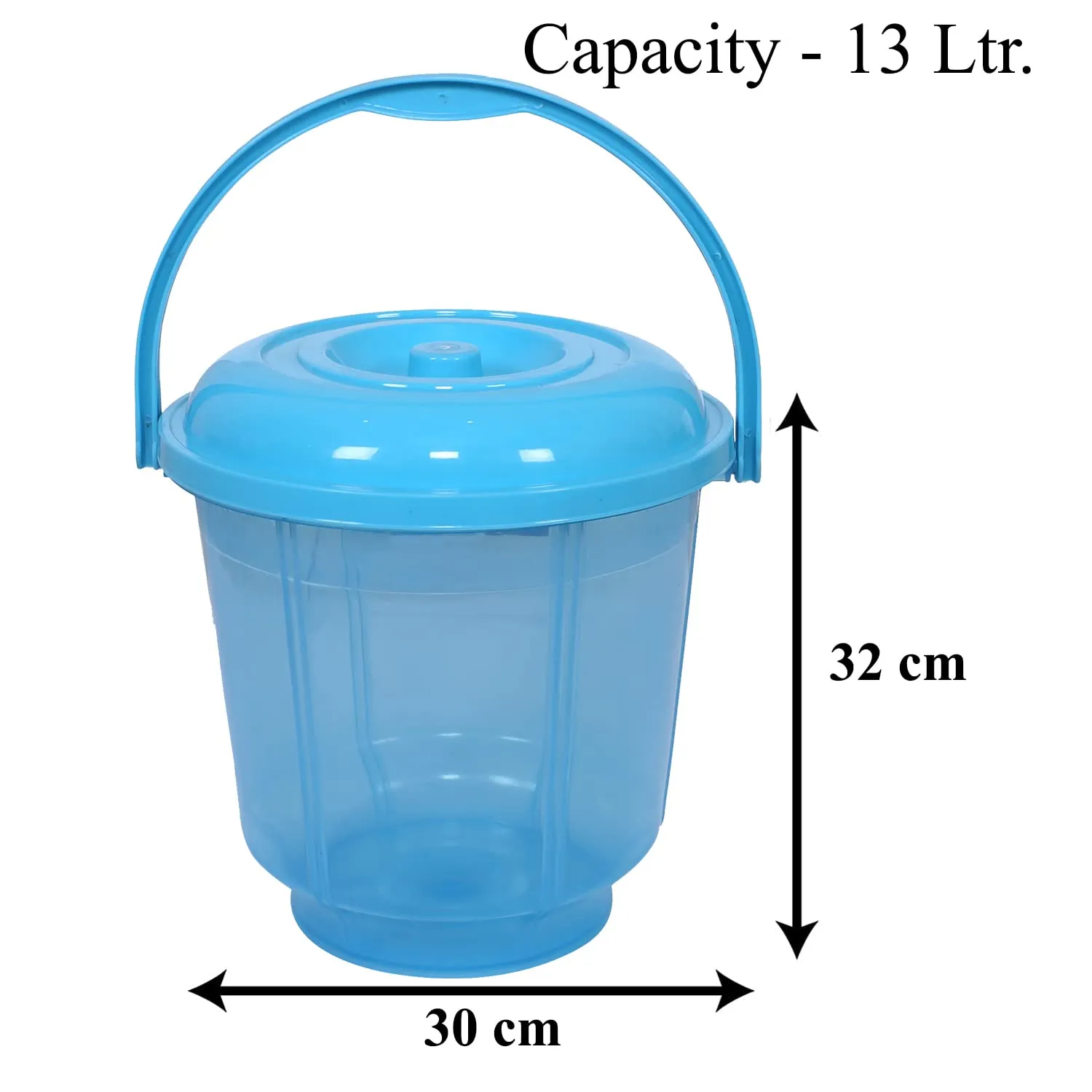 Heart Home Colorful Homeware Bucket| Plastic Bucket|Transparent Bucket with Lid & Handle for Bathroom,Home Use,13 Litre,Pack of 3 (Sky Blue)