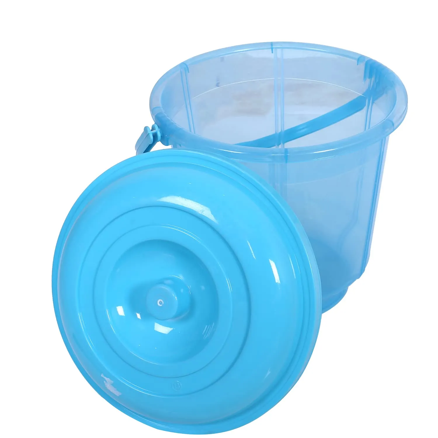Heart Home Colorful Homeware Bucket| Plastic Bucket|Transparent Bucket with Lid & Handle for Bathroom,Home Use,13 Litre,Pack of 3 (Sky Blue)