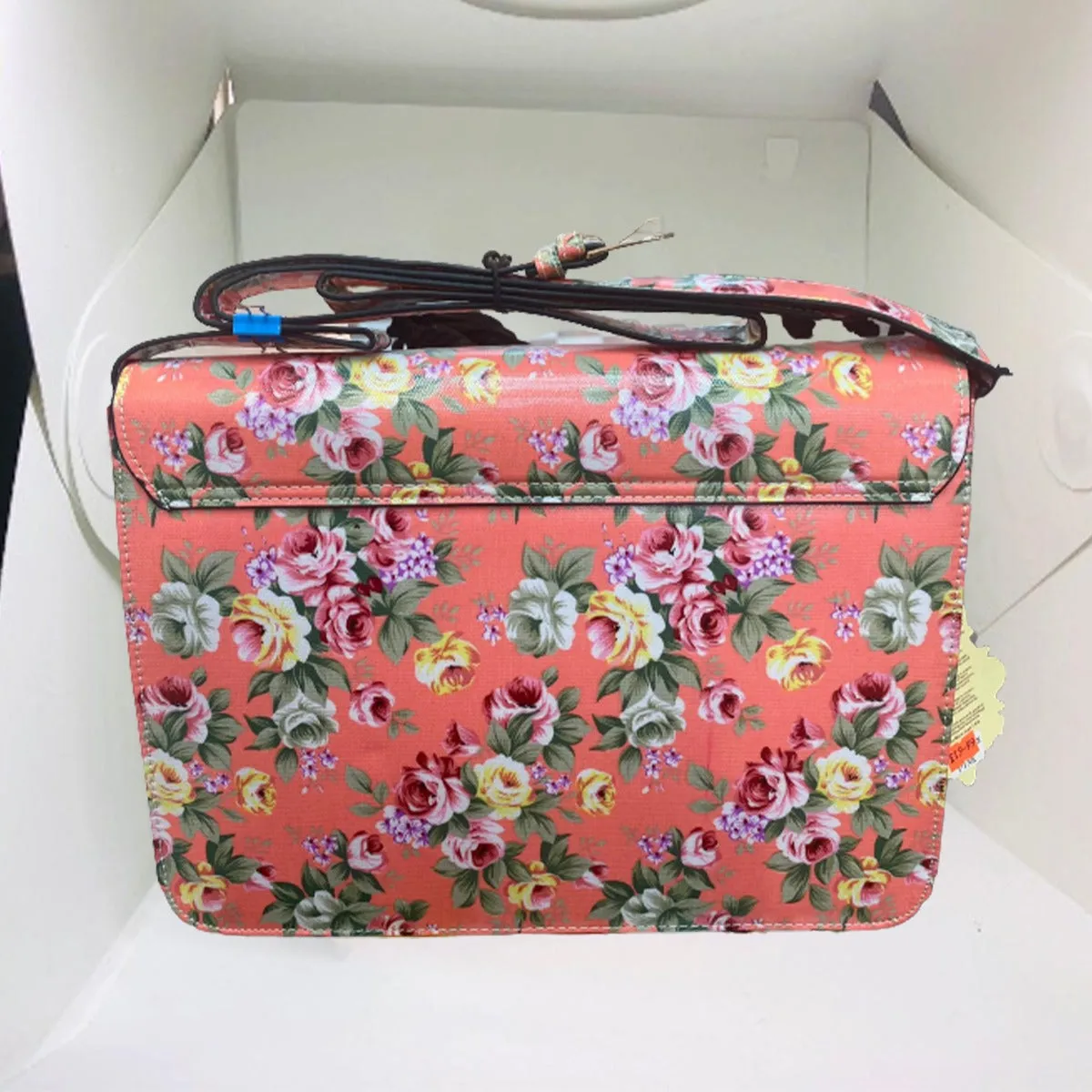 HT Fashion Bags  15"Rose Pink Floral black Satchel Bag - 100% Real Leather Bag