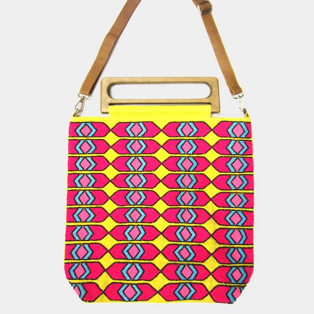iLLASPARKZ Boho Wood Handle Tote / Crossbody Bag