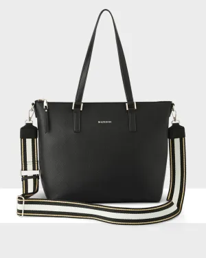 Inga Large Zip Top Tote Bag With Laptop Pocket   Metallic Stripe Bag Strap Inga Large Zip Top Tote Bag With Laptop Pocket   Metallic Stripe Bag Strap