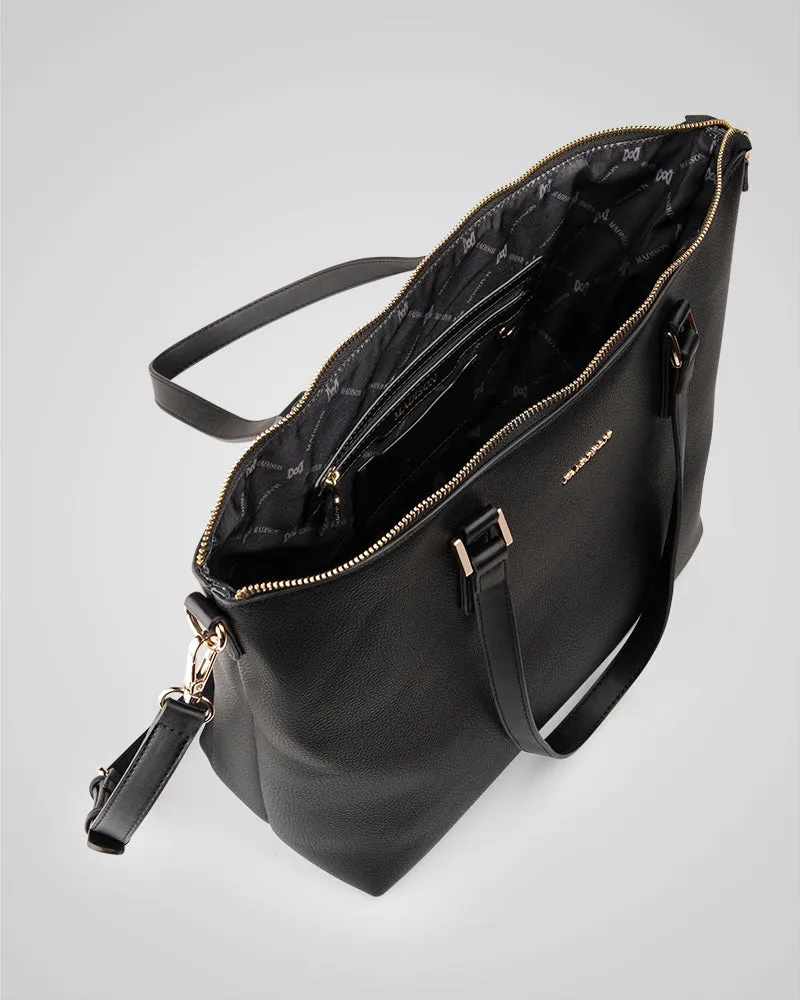 Inga Large Zip Top Tote Bag With Laptop Pocket   Metallic Stripe Bag Strap