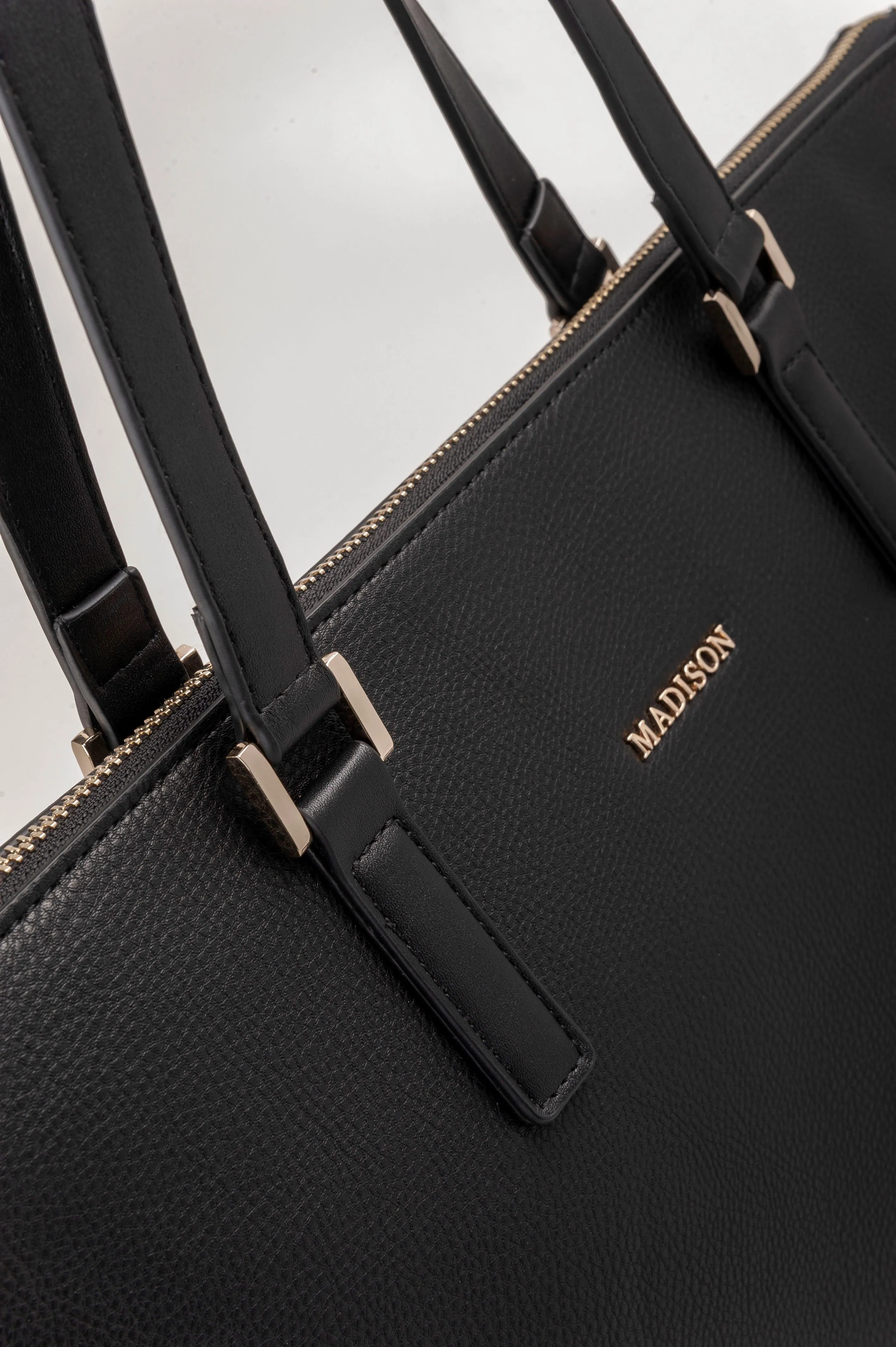 Inga Large Zip Top Tote Bag With Laptop Pocket   Metallic Stripe Bag Strap