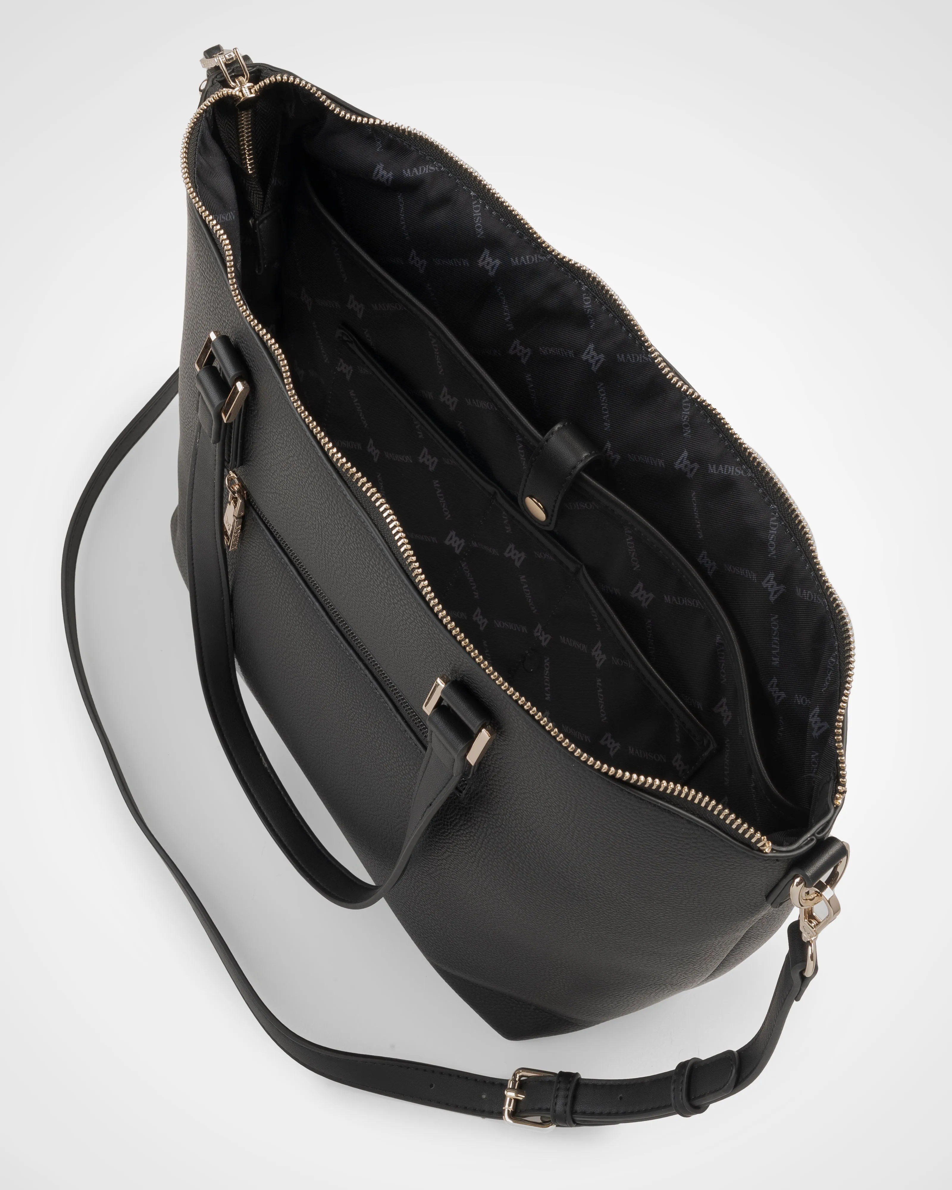 Inga Large Zip Top Tote Bag With Laptop Pocket   Metallic Stripe Bag Strap