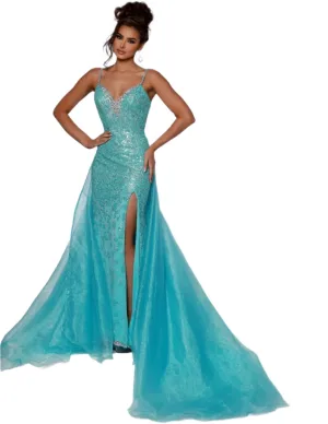 Johnathan Kayne DKS2 Beaded Fitted Pageant Dress Overskirt Slit Crystal Formal Gown Johnathan Kayne DKS2 Beaded Fitted Pageant Dress Overskirt Slit Crystal Formal Gown