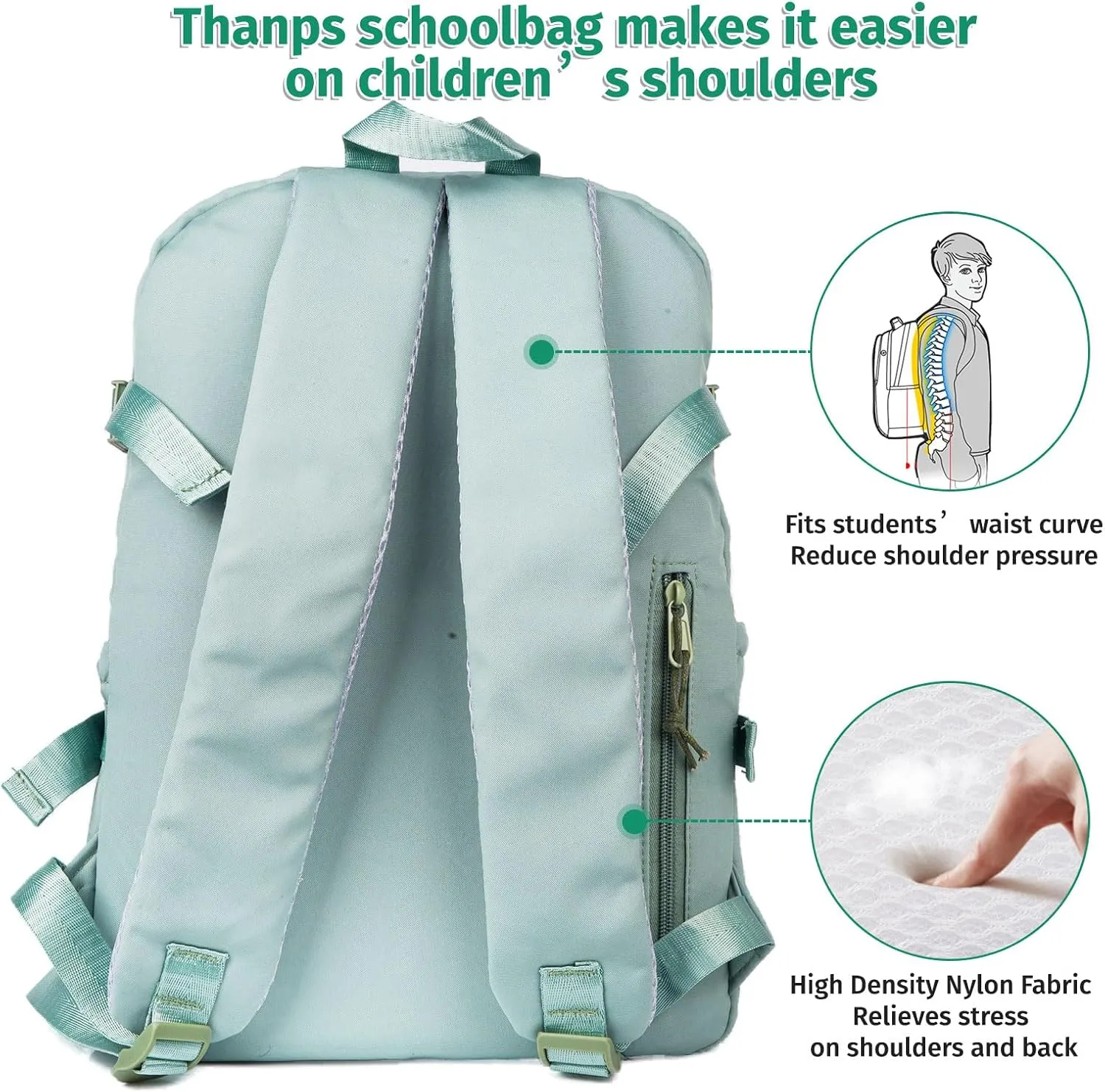 Kawaii Backpack for Girls, Cute Aesthetic Backpack with Pin Accessories Plush Pendant for School Girl Bookbag (Green)