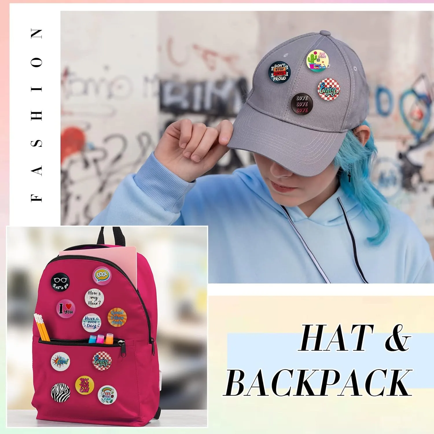 Kigeli 80's Buttons Pins 1 Inch/ 25 mm Retro Punk Button Pin Slogans Sayings Pinback for Backpacks Bags Hats Jeans(100 Pcs)