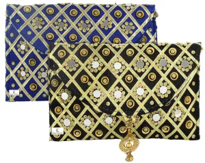 Kuber Industries 2 Pieces Silk Traditional Mirror Work Envelope Clutch Bag Purse Handbag for Bridal, Casual, Party, Wedding (Blue & Black)-KUBMART11472 Kuber Industries 2 Pieces Silk Traditional Mirror Work Envelope Clutch Bag Purse Handbag for Bridal, Casual, Party, Wedding (Blue & Black)-KUBMART11472