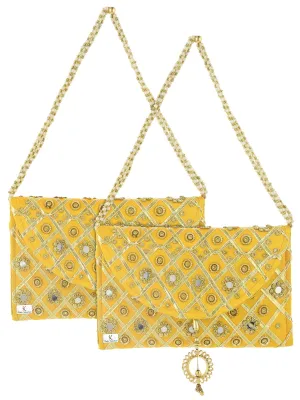Kuber Industries 2 Pieces Silk Traditional Mirror Work Envelope Clutch/Hand Purse Bag for Women/Girls (Gold)-KUBMART11453, Standard Kuber Industries 2 Pieces Silk Traditional Mirror Work Envelope Clutch/Hand Purse Bag for Women/Girls (Gold)-KUBMART11453, Standard