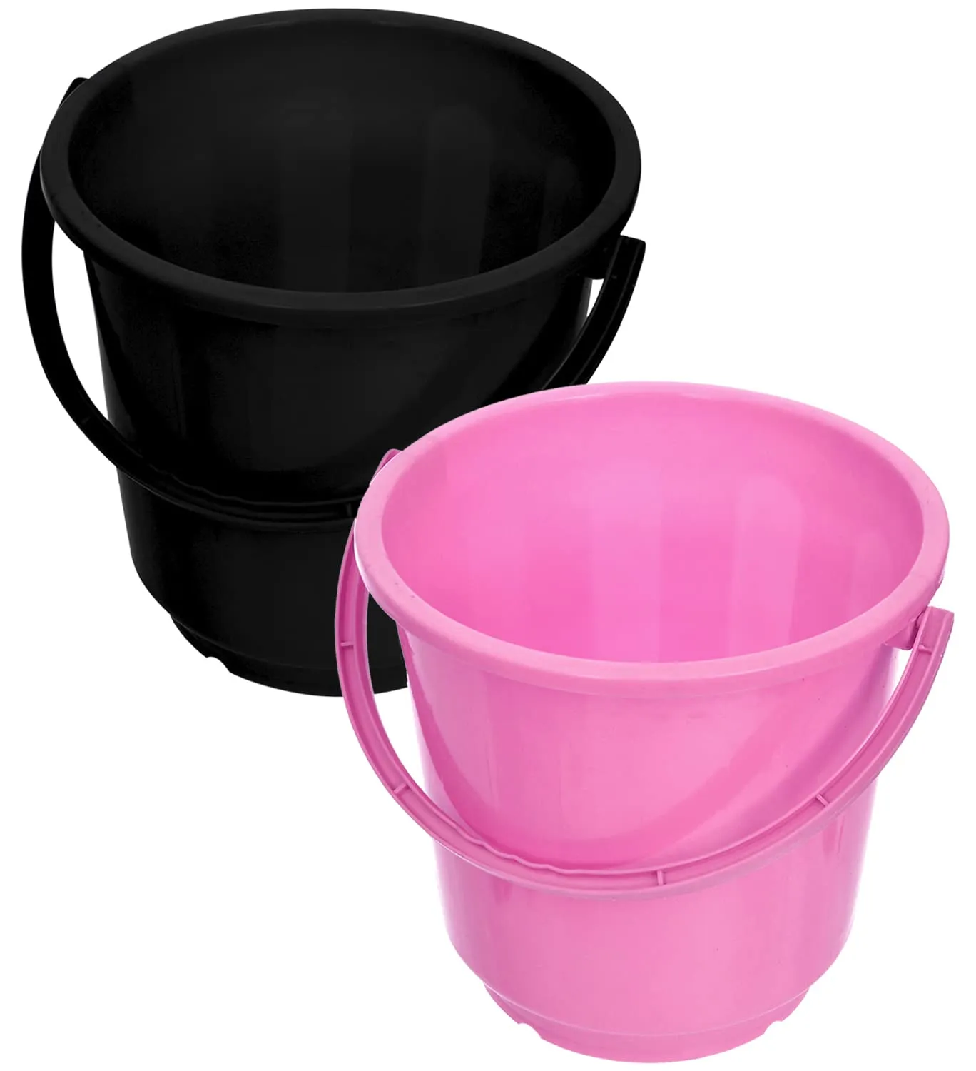 Kuber Industries Bucket|Plastic Bucket for Bathroom|Bucket for Bathing|Unbreakable Bucket with Handle|16 Liter|Pack of 2 (Black & Pink)