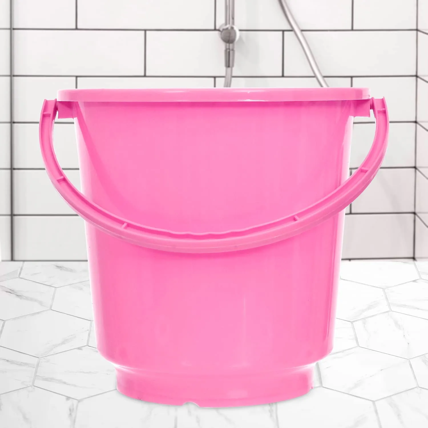 Kuber Industries Bucket|Plastic Bucket for Bathroom|Bucket for Bathing|Unbreakable Bucket with Handle|16 Liter|Pack of 2 (Black & Pink)