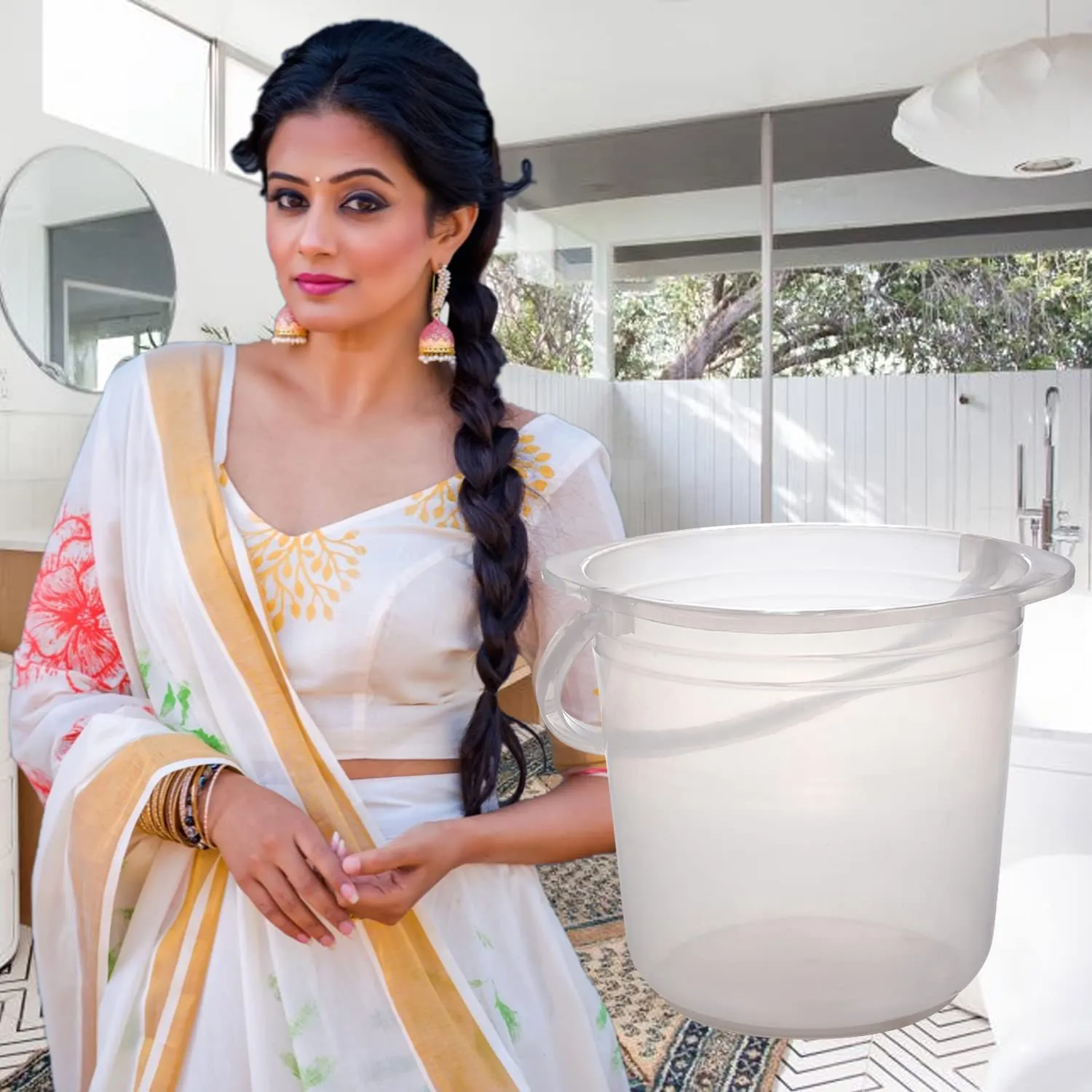 Kuber Industries Bucket|Plastic Bucket for Bathroom|Bucket for Bathing|Unbreakable Bucket with Handle|18 Liter|Pack of 3 (Transparent)