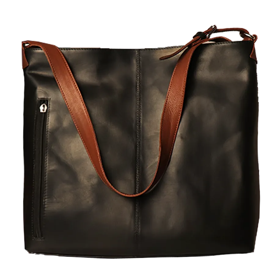 Leather Embroidery Shoulder HandBag - Black Blue