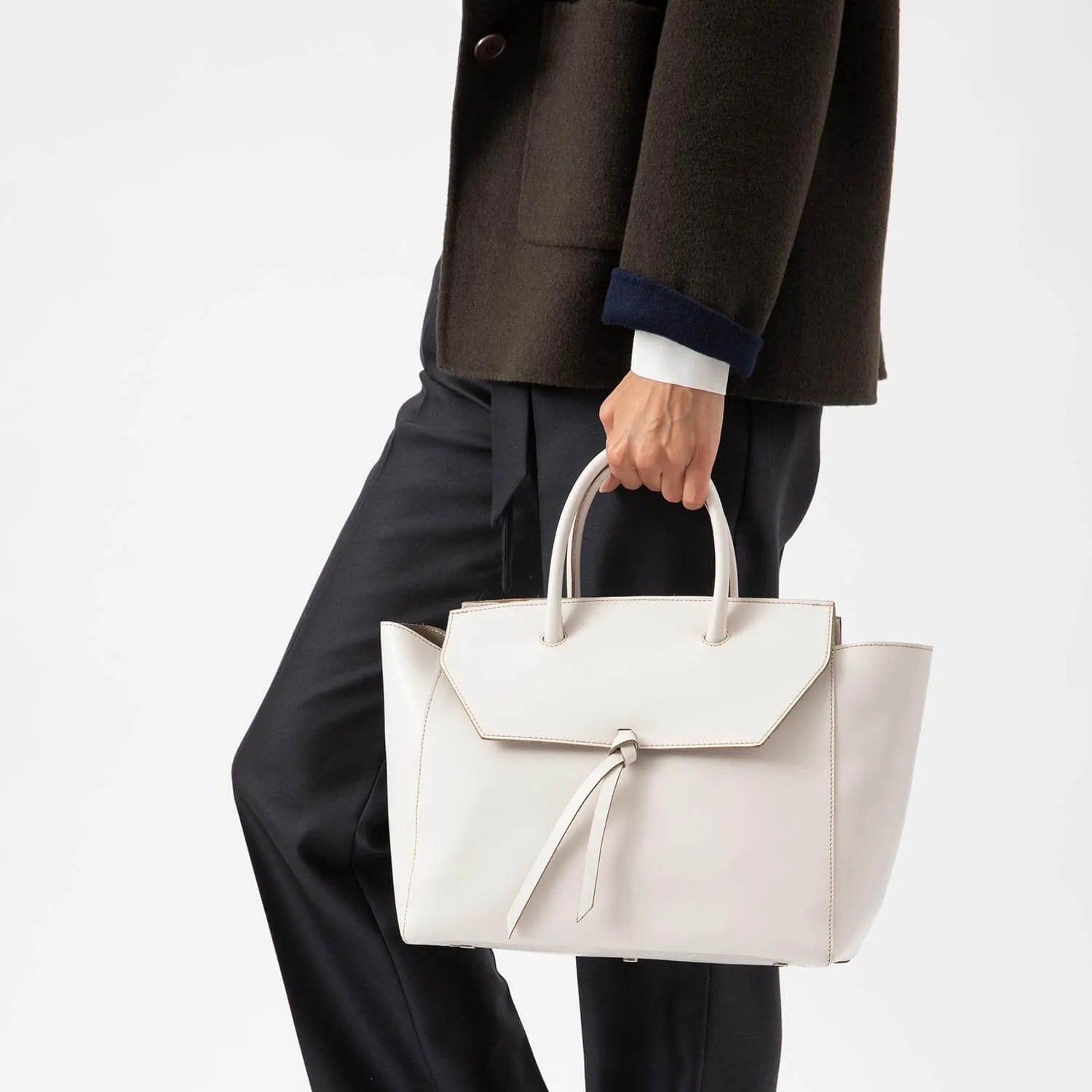 Loren Large Leather Tote Bag - Cream