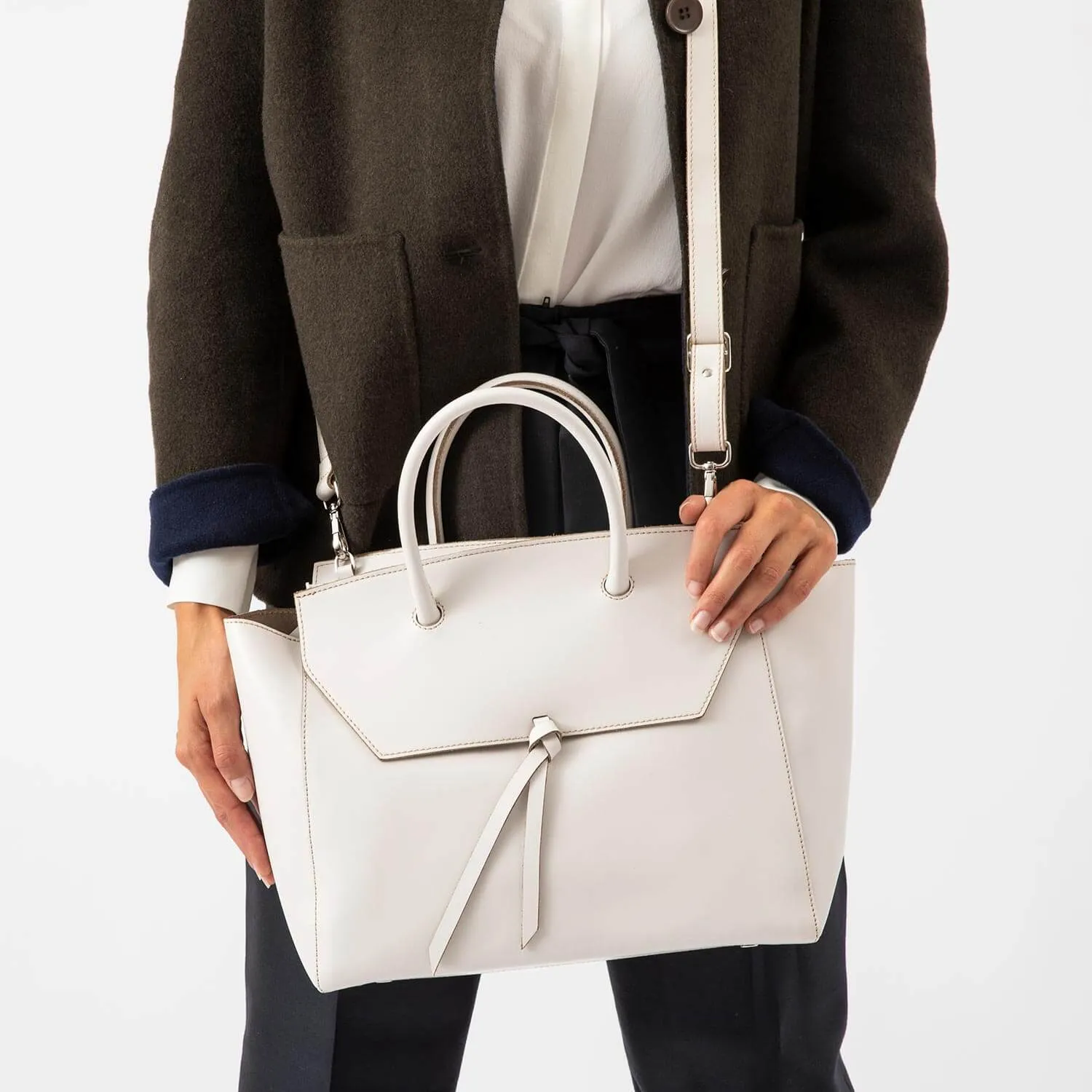 Loren Large Leather Tote Bag - Cream