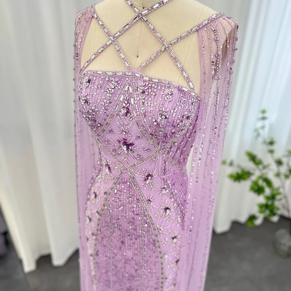 Luxury Aqua Crisscross Evening Dress with Cape Sleeves SS391