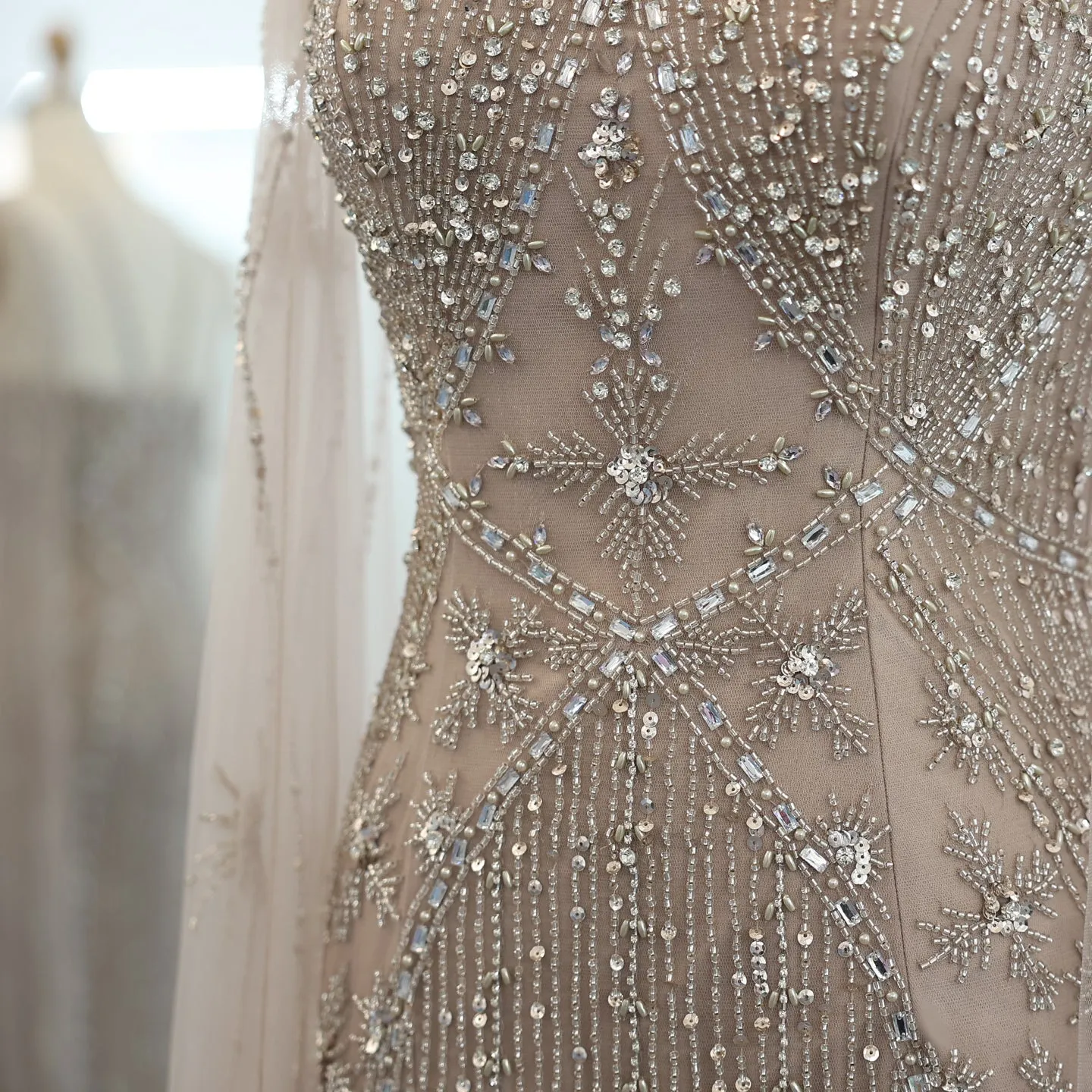 Luxury Aqua Crisscross Evening Dress with Cape Sleeves SS391