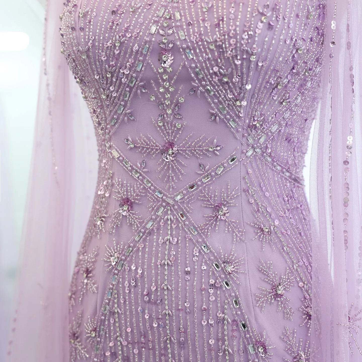 Luxury Aqua Crisscross Evening Dress with Cape Sleeves SS391