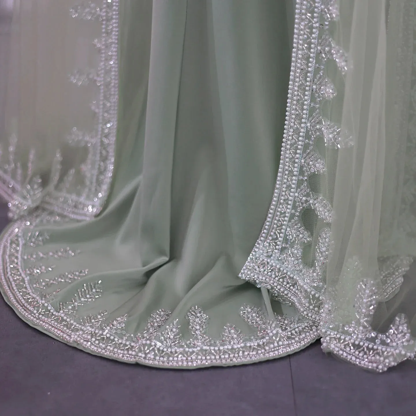 Luxury Crystal Blue Evening Dress with Cape Sleeves SS445