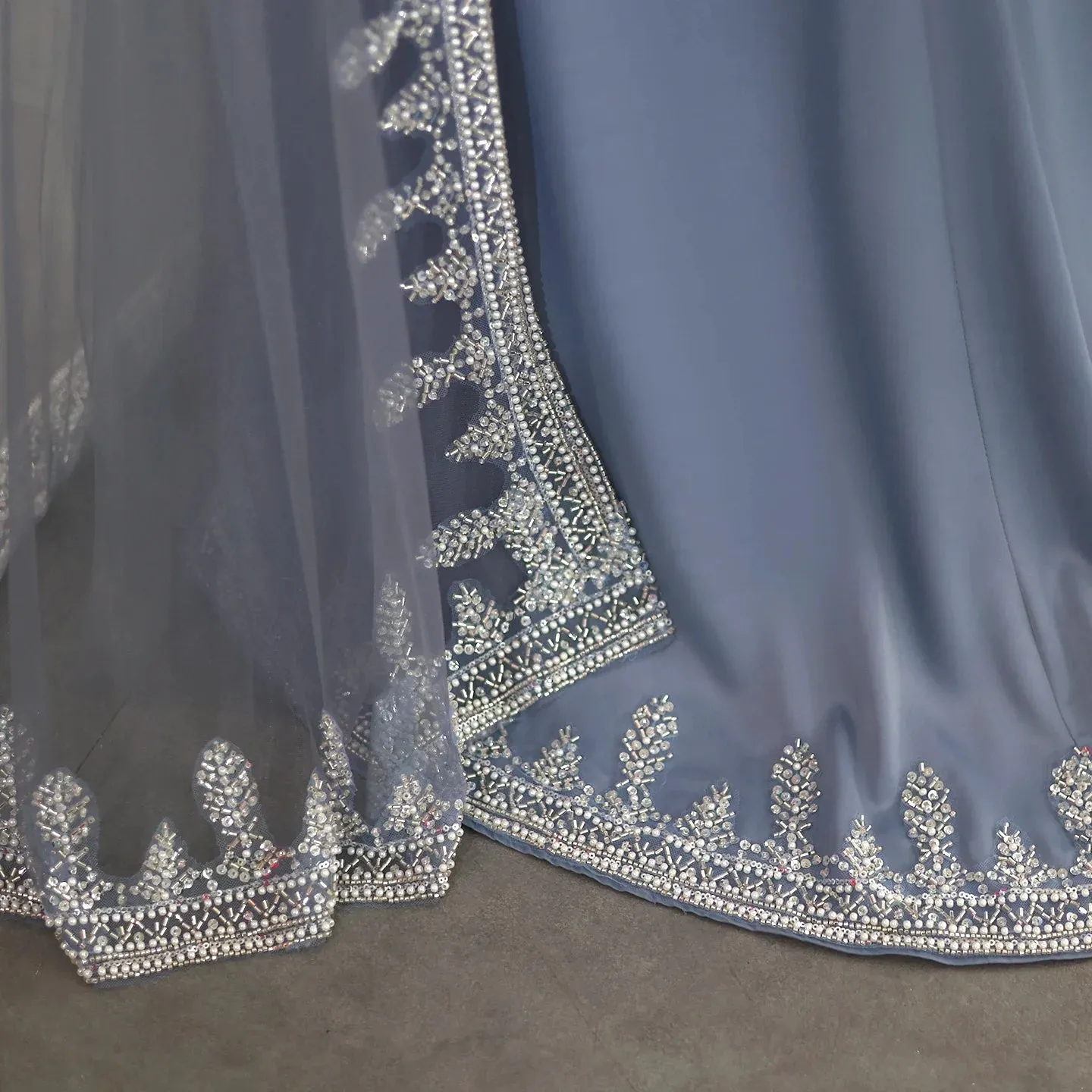 Luxury Crystal Blue Evening Dress with Cape Sleeves SS445