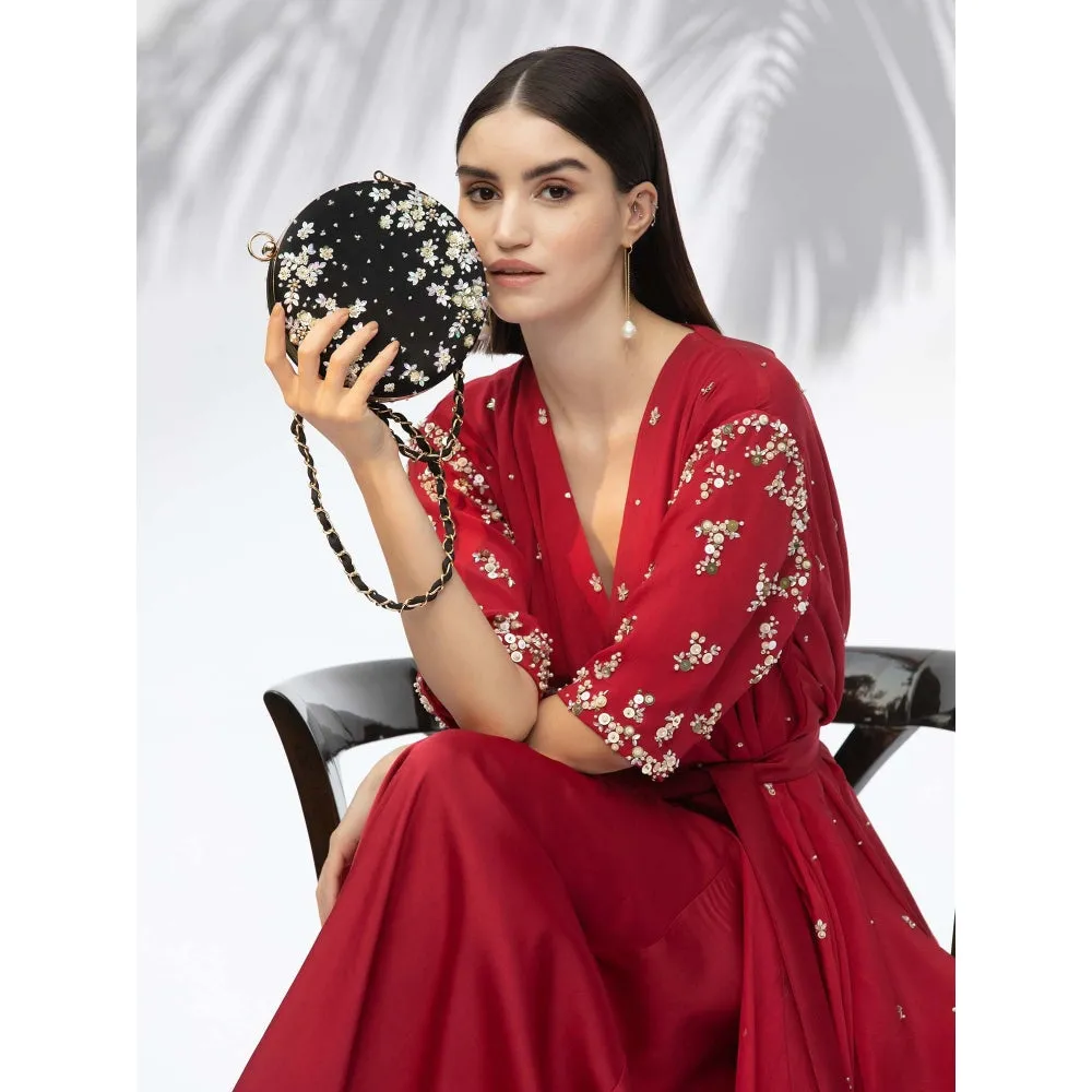 MANDIRA WIRK Black Hand Embroidered Clutch