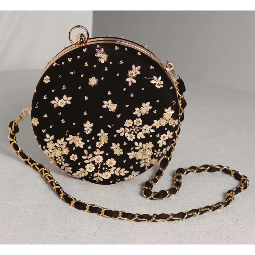 MANDIRA WIRK Black Hand Embroidered Clutch