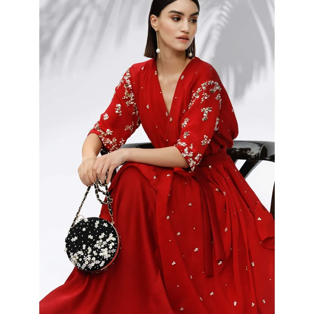 MANDIRA WIRK Black Hand Embroidered Clutch