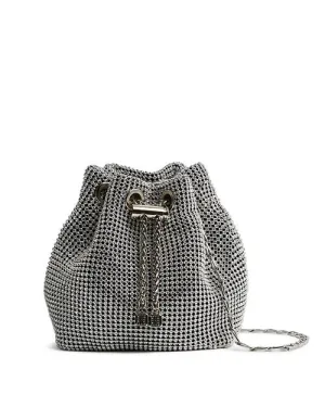 Mini Demi Chainmail Crystal Drawstring Bag REISS, Silver Mini Demi Chainmail Crystal Drawstring Bag REISS, Silver