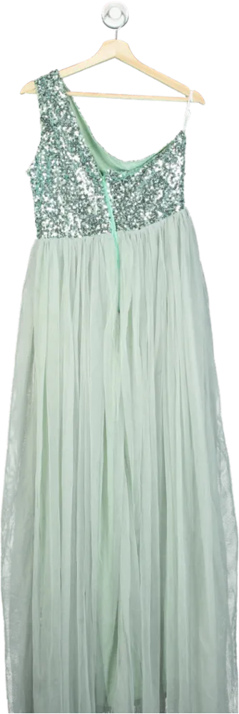 Mint Green Sequin One-Shoulder Gown UK L